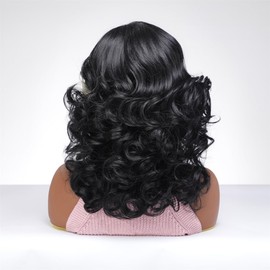 INSGOGO Short Wigs for Black Women Heat Resistant bob Curly Black Wig Pre Plucked Natural Like Synthetic Fiber Wigs for Daily and party Use and Cosplay(black$white)