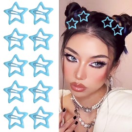 Paderison Hair Clip, 10Pcs Star Hair Clips for Girls, Y2K Star Hair Clip, Metal Hair Barrettes, Kawaii Hair Accessories, Non Slip Rave Accessories, Blue, 1.2 inches, 10 in a Package
