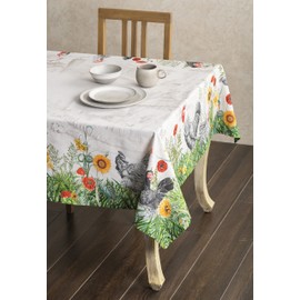 Maison d' Hermine Table Cover 140cm x 230cm 100% Cotton Decorative Washable Square Tabletop Easter Tablecloths for Kitchen, Party, Wedding, Restaurant & Camping, Basse Cour - Spring/Summer