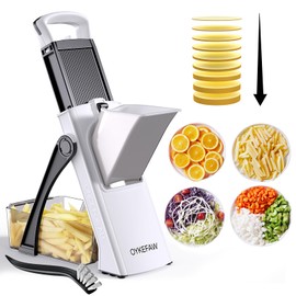 Safe Mandoline Slicer for Kitchen, 6 in 1 Vegetable Chopper, French Fry Cutter For Potatoes, Potato Slicer,Food Chopper,Adjustable Thickness 0.1-8 mm, With Peeler/Cleaning Brush (Black)