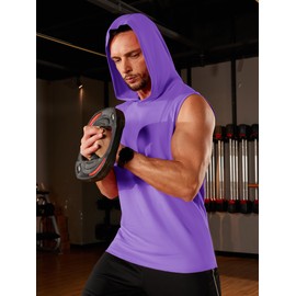 TACVASEN Mens Workout Hooded Tank Tops Gym Cotton Sleeveless Hoodies Bodybuilding Muscle Fitness T-Shirts Light Purple