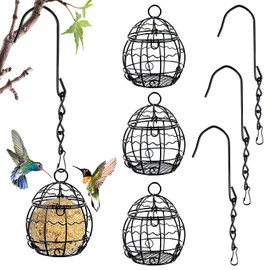 Pack of 4 Fat Ball Holder Bird Feeder Metal Hanging Bird Feeder Diameter 7 cm with Hinged Lid for Use in Field and Garden