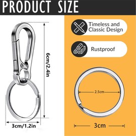 Lushly Pack of 6 Carabiner Hooks with Removable Key Ring, Sturdy Hook, Metal Lobster Clasps Rings, Carabiner Clip Silver for Hanging Keys Craft Decorations, 1.2 x 2.4 Inches