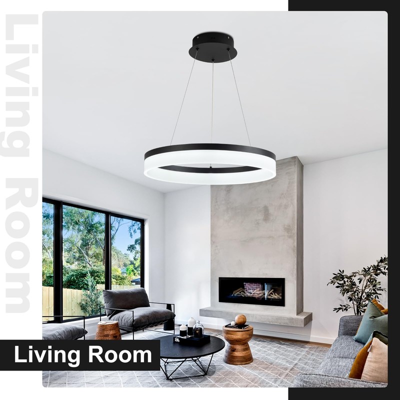 Buccleuch Black LED Chandelier, Dimmable Round Chandelier for Dining Room