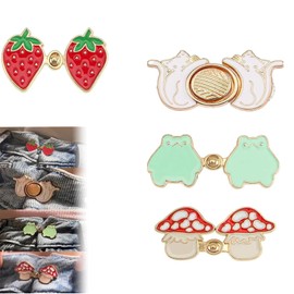 4-Pack Cute Frog & Strawberry Jean Clips - Adjustable Waist Tighteners for Pants & Denim, Kitty Mushroom Star Button Pins (A)