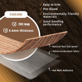 GSCIT Club Red Oak Edge Banding, 3 inch x 25ft roll of Veneer Edge Banding Pre-glued Flexible, Real Wood Tape Banding for Cabinet Repair Furniture Restoration