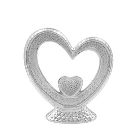 Pearlscent Silver Nested Hearts - Decorative Tabletop Ornament with Diamante Detail - Silver Ceramic Heart Ornament Gift for Home Decor, Weddings, Valentine's Day (Small)