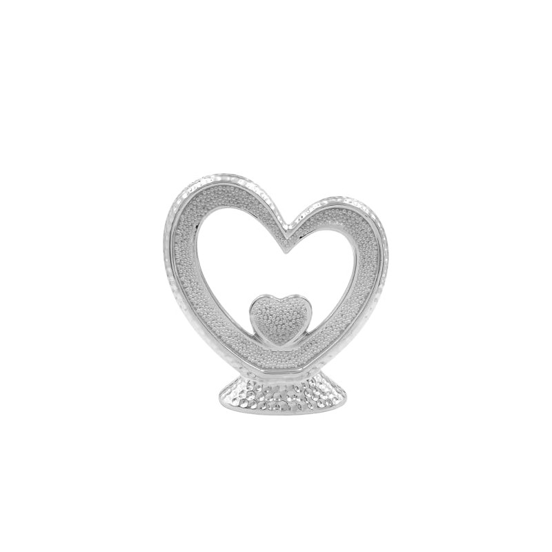 Pearlscent Silver Nested Hearts - Decorative Tabletop Ornament with Diamante
