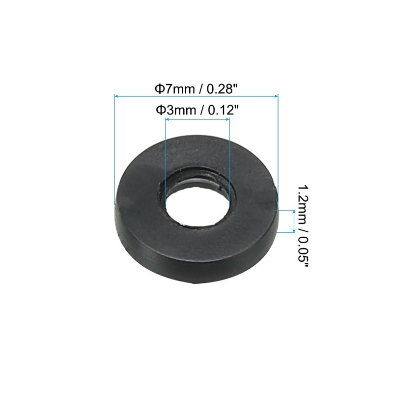 PATIKIL M3 Rubber Flat Washers 100pcs 3mm Inner Diameter 7mm