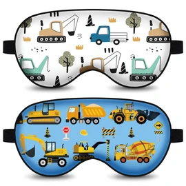 2 Pcs Sleep Mask,Construction Vehicles Masks with Adjustable Buckle for Sleeping,Soft Eye Masks for Sleep,Blackout Sleep Mask for Kids Teens Home Travel Party Game Eye Cover Blindfold