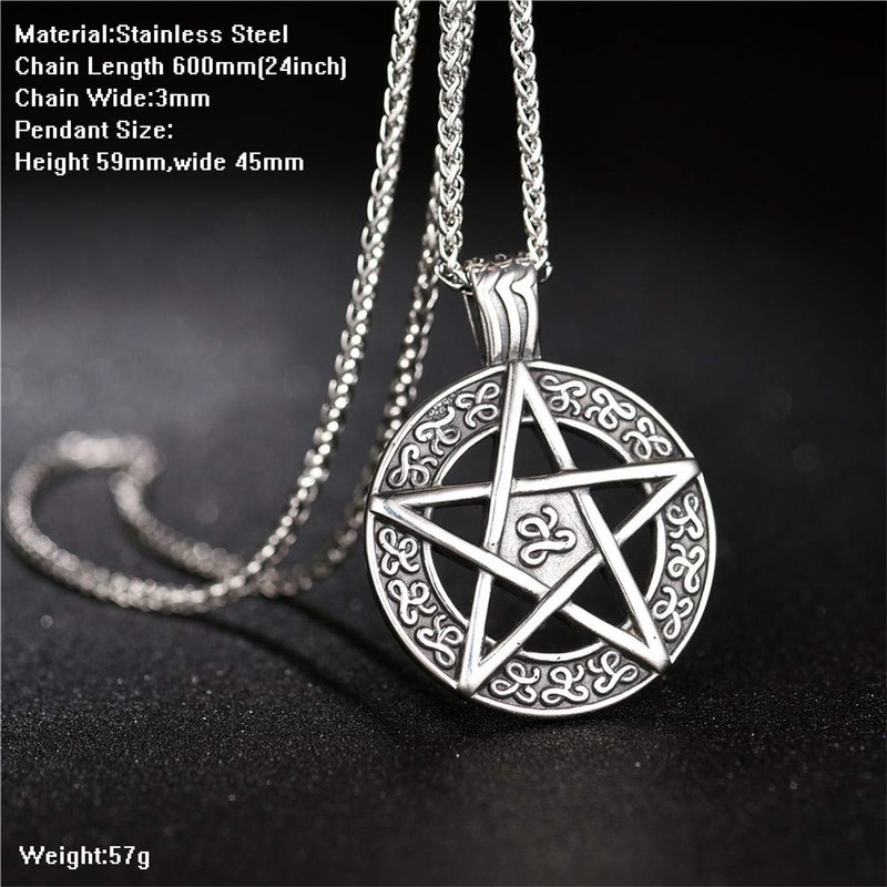 FIZIZDH Men's Stainless Steel Star Pentagram Pentacle Pagan Wiccan Witch