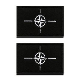 Pack of 2 Black NATO North Atlantic Alliance Flag Patch Fabric Patch with Velcro for Clothing Bags Backpack Uniform Vest Dog Harness Military Tactical Outdoor Clothing Collector