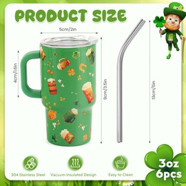 STFALI 6 Pcs St Patrick's Day Mini Shot Glasses, 3 oz Mini Shot Tumbler with Lid and Straw, Cute Stuff Funny Gifts for St Patrick's Day Decor