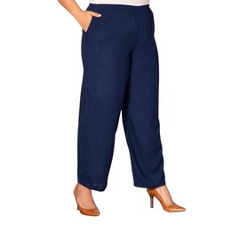 On the Plus Side Navy Essential Wide Leg Rayon Solid Pants 5X