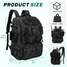 Pyrrhus Fishing Tackle Backpack with Rod Holders & Gear Rack - 40L Waterproof, Tactical Organizer for Fishing, Hiking, and Outdoor Activities,Large Water-Resistant Storage Bag for Men and Women