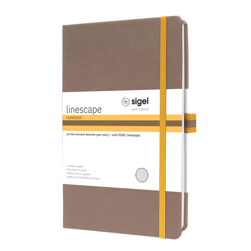 SIGEL LS102 Linescape Notebook Squared Approx. A5 Brown Yellow Hard