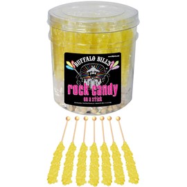 Buffalo Bills Banana (Yellow) Rock Candy On A Stick (36-ct tub yellow rock candy crystal sticks)