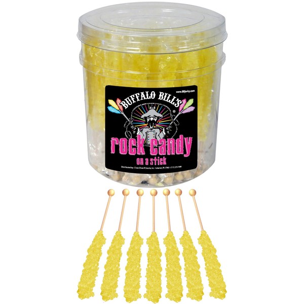 Buffalo Bills Banana (Yellow) Rock Candy On A Stick (36-ct tub yellow rock candy crystal sticks)