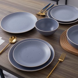 Stone Lain Lauren Modern Stoneware 32-piece Round Dinnerware Set, Plates and Bowls Set, Dish set for 8, Light Gray