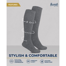 Pembrook Calcetines de compresión para mujer, paquete de 6, 8-15 mmHg, calcetines de compresión graduados para mujer, Gris liso, M