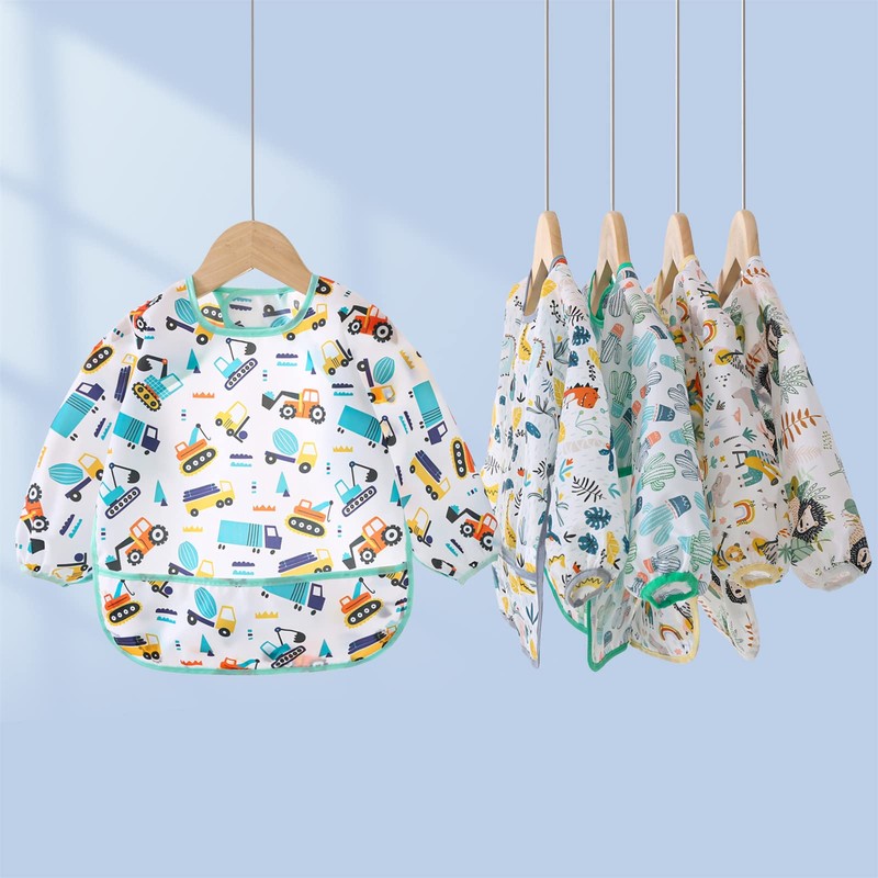 ElecMotive 5 Pack Long Sleeve Bib,Baby Toddler Waterproof Sleeved Bib