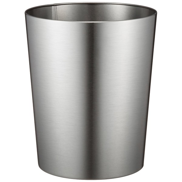 iDesignRound Metal Waste Basket, The Patton Collection – 8" x 8" x 9.7", Brushed Stainless Steel