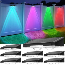 APILAB Solar Fence Lights Outdoor 8 Pack - 8 Modes (RGB Cycle/Fixed), Fence Lights Solar Powered for Outside, IP65 Waterproof, Auto ON/Off Deck Lighting for Wall, Step, Patio, Pathway, Stairs