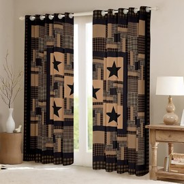 Feelyou Star Print Darkening Dreapes Kids Western Theme Curtains for Bedroom Living Room Plaid Pattern Blackout Curtains Rustic Cabin Country Window Treatments (2 Panels, 42 x 90 Inch)
