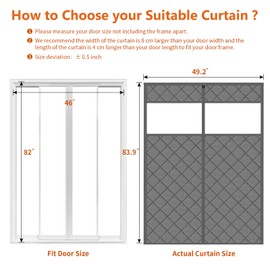 WochiTV Magnetic Thermal Insulated Door Curtain Fits Door Size 46" x 82", Durable Waterproof Cloth, Polyester Fiber Filling, Weatherproof, Windproof, Reduce Noise, Visible Panels, Gray