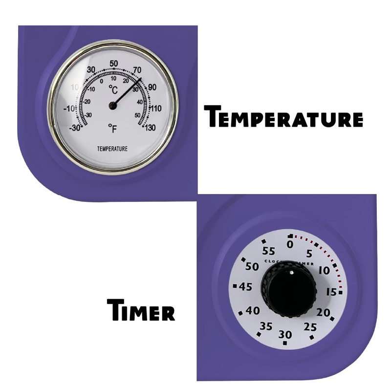 Lily's Home Retro Kitchen Clock with Temperature and Timer (Purple)