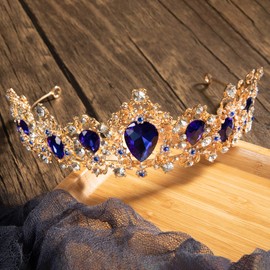Baroque Vintage Rhinestone Crystal Crown - Tiaras and Crown for Women - Princess Rhinestone Crown for Christmas/Wedding/Prom/Pageant/Costume Birthday Party/Photography (Blue sapphire crown)