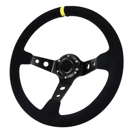 Volante universal de carreras, volante de juego de 350 mm14 pulgadas, 6 pernos, plato profundo de gamuza con botón de bocina para carreras,...        