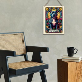 Funny Pitbull Tarot Card Wall Art Decor Rustic Hanging Sign, Sarcastic Dog Lover Witchy Vibes Witch Stuff Wiccan Witchcraft Supplies, Farmhouse Wall Hanging Sign, Wooden Sign for Home Office Bathroom