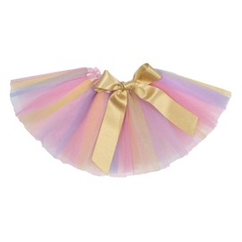 Nishine Toddler Baby Girls Layered Tutu Skirt Dress with Glitter Unicorn Horn Headband Outfit for Birthday Party (Rainbow)