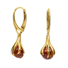 Women's Earrings Made of Gold-Plated 925 Sterling Silver with Amber Made in the EU, Sterling Silver, Amber