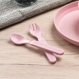 reer Growing Children's Cutlery Set 4 Pieces, 2 Spoons and 2 Forks, Sustainable Raw Material, Melamine Free, Pink
