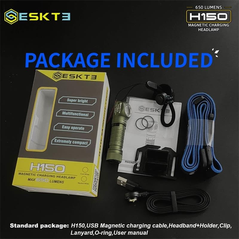 ESKTE H150 Compact USB Magnetic LED Headlamp Flashlight Rechargeable Hands-Free