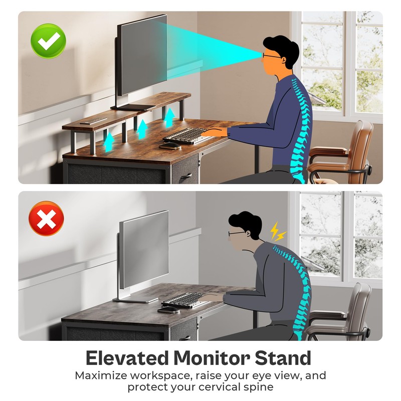 Huuger 47 Inch Computer Desk with Power Outlets and LED