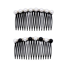 HLLMX 2 PCS Black Hair Side Combs Decorative Hair Combs Vintage Pearl Rhinestone Black Hair Comb Clip Accessories Pearls Hair Side Comb Womens Girls Rhinestones Flower Hair for Women and Girls