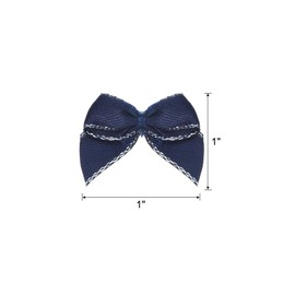 sourcing map 100Pcs Mini Metallic Edge Ribbon Bow 1" Satin Ribbon Flower Bows Soft for Craft DIY Hair Bow Sewing Wedding Birthday Party Silver Edge Navy Blue