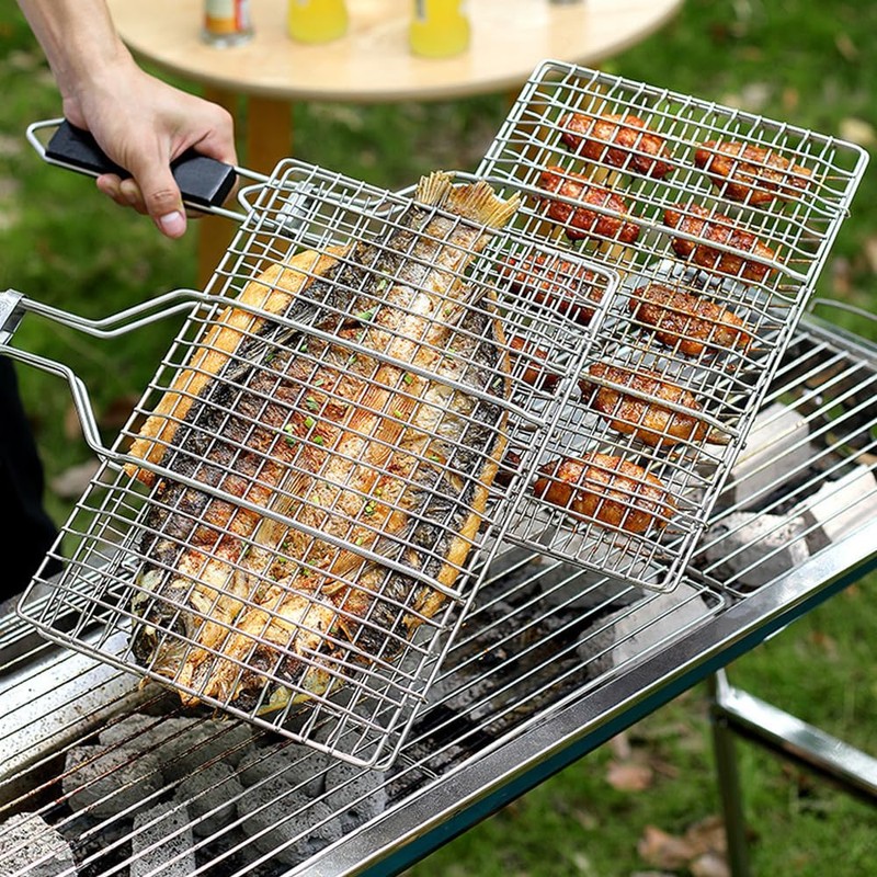 Grill Basket - Stainless Steel BBQ Portable Folding Grilling Grate