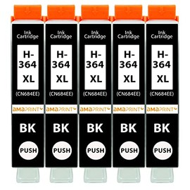 Amaprint 5 XL Cartridges Compatible with HP 364 XL Black Suitable for DeskJet 3070a 3520 D5456 D5460 OfficeJet 4620 4622 7515 PhotoSmart 5510 5520 5525 6510 6520 6525 7510 7520 B109a B8550 and more