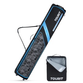 TOURIT Rolling Double Ski Bag, Fully Padded Snowboard Bag with Wheels for Air Travel, 900D Oxford Waterproof Ski Bag with Ski Boot Bag, Ski Travel Bags for Flying, Skis Up to 195 cm- Black