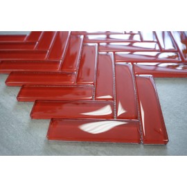 1x4 Herringbone Glass Wall Mosaic Tile for Kitchen Backsplash, Bathroom Wall and Pool Tiles (Box of (5 Sheets), Red)