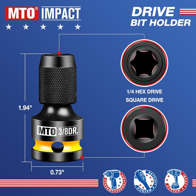 MTO 3/8-Inch Square Drive to 1/4-Inch Hex Socket Adapter, Quick
