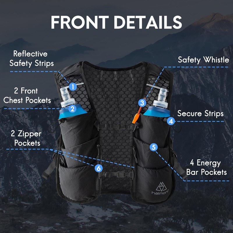 Haimont Hydration Running Vest with 2 Soft Flasks for Hiking