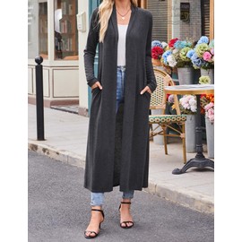 Newchoice Women's Long Cardigans with Pockets Knit Open Front Floor Length Cardigan Sweaters Lightweight Long Sleeve Dusters (Dark Grey, XL)