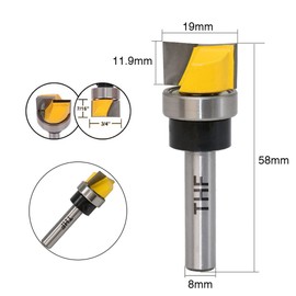 TXHF 8 mm Shank Flush Cutter, Carbide Tip Professional Woodworking Cutter Tools with Ball Bearing