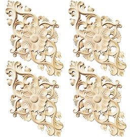 Mikqky Pack of 4 Carving Ornament Applique, Wooden Ornament Carving Ornament, Ornament Onlay Applique Frame, Appliques Carving Ornament, Wood Carving Ornament