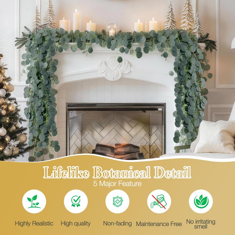 14 Pack Artificial Eucalyptus Garland, 96 Feet Faux Silver Dollar